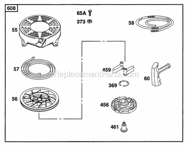 Rewind Assy Diagram and Parts List for 12M802-0650-01  Briggs and Stratton Engine